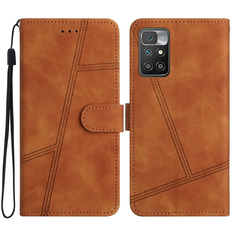 Per Xiaomi Redmi Note 11 4G (MediaTek) / 10 4G (2021) / 10 2022 4G / 10 Prime Linee Impresse Custodia Protettiva Stile Retrò Pelle PU Touch Skin Supporto Portafoglio Cover - Marrone