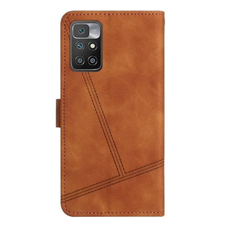 Per Xiaomi Redmi Note 11 4G (MediaTek) / 10 4G (2021) / 10 2022 4G / 10 Prime Linee Impresse Custodia Protettiva Stile Retrò Pelle PU Touch Skin Supporto Portafoglio Cover - Marrone