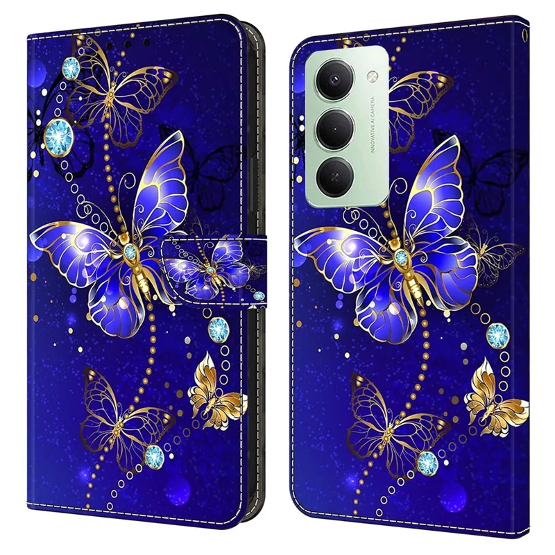 Voor Xiaomi Redmi 15 5G (Globaal) (169 mm) hoesje 3D-patroon PU-leer portemonnee telefoonhoes met standaard - Diamanten vlinder