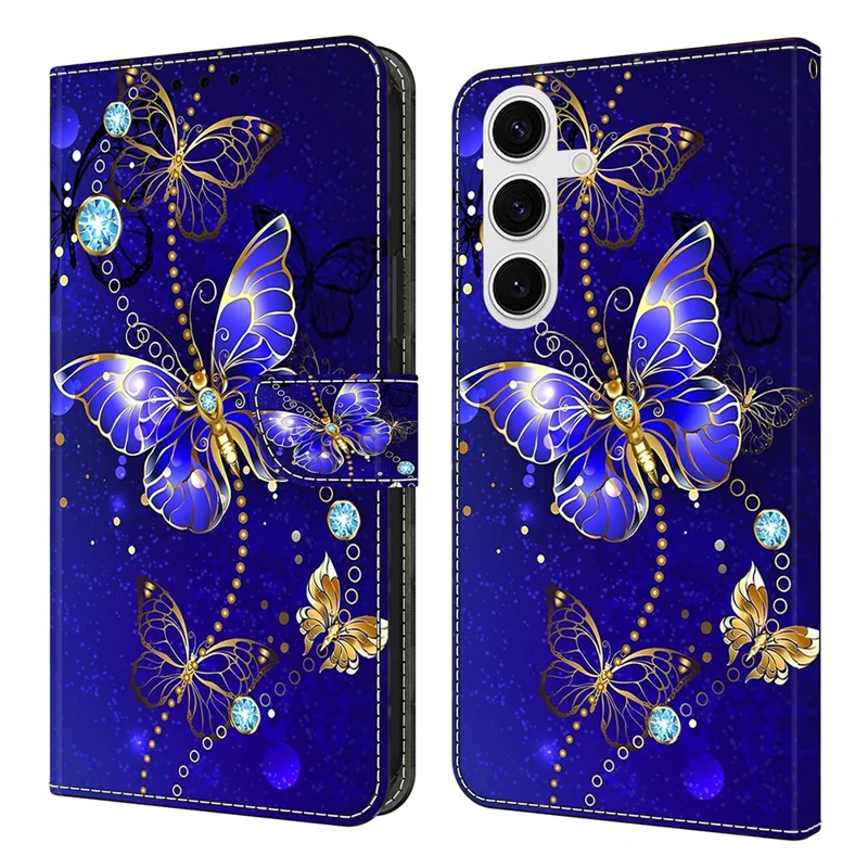 Capa Samsung Galaxy S26+ Padrão 3D Carteira de Couro PU Capa de Telefone com Suporte - Borboleta de Diamante