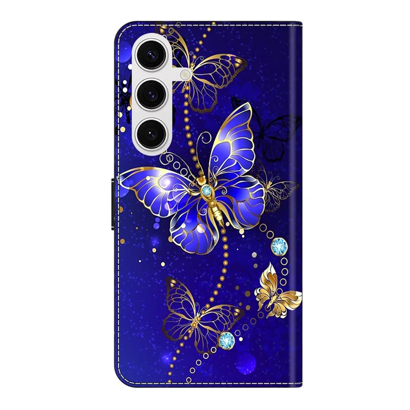 Capa Samsung Galaxy S26+ Padrão 3D Carteira de Couro PU Capa de Telefone com Suporte - Borboleta de Diamante