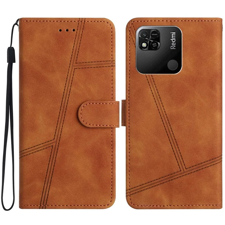 Para Xiaomi Redmi 10a Caja de Celda Billetera Para la Piel Touch de Piel Retro PU Línea de Costura de Cuero Tapa Del Teléfono - Marrón