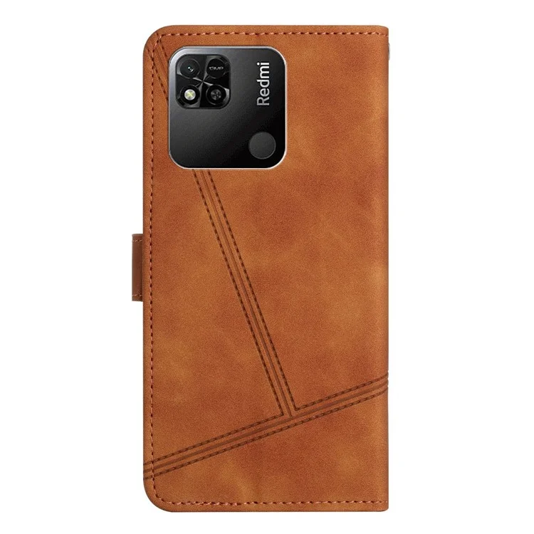 Para Xiaomi Redmi 10a Caja de Celda Billetera Para la Piel Touch de Piel Retro PU Línea de Costura de Cuero Tapa Del Teléfono - Marrón