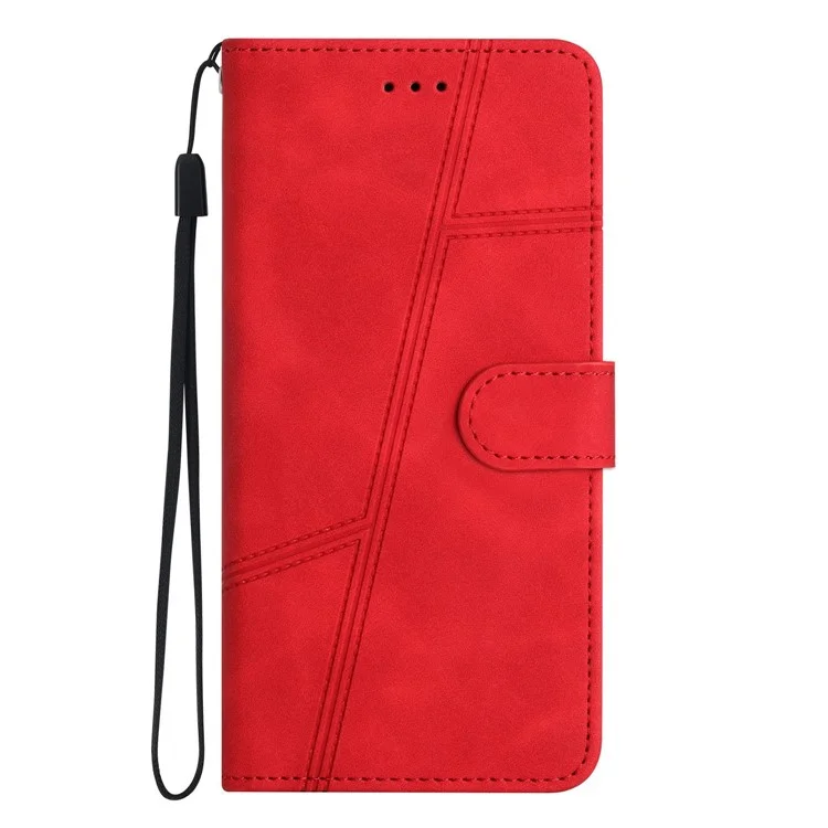 Für Oppo A57 (2022) 5G / A57 4g / A77 5G Skin-touch-linien Geprägte Drop-proof-hülle Vintage PU Leder Schutzabdeckung Mit Stand Wallet - Rot