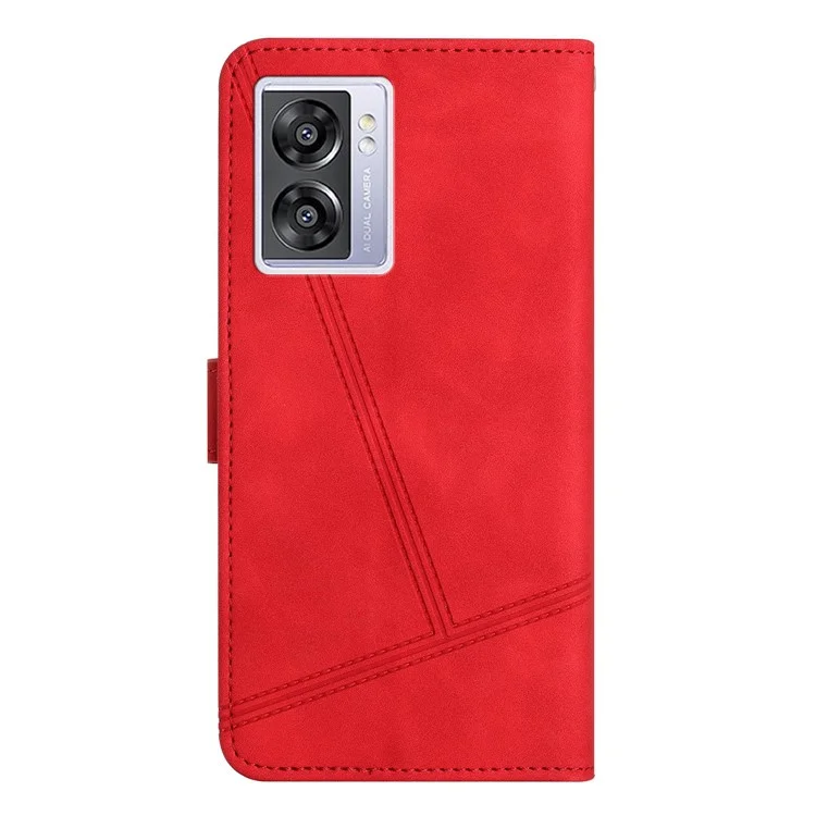 Für Oppo A57 (2022) 5G / A57 4g / A77 5G Skin-touch-linien Geprägte Drop-proof-hülle Vintage PU Leder Schutzabdeckung Mit Stand Wallet - Rot