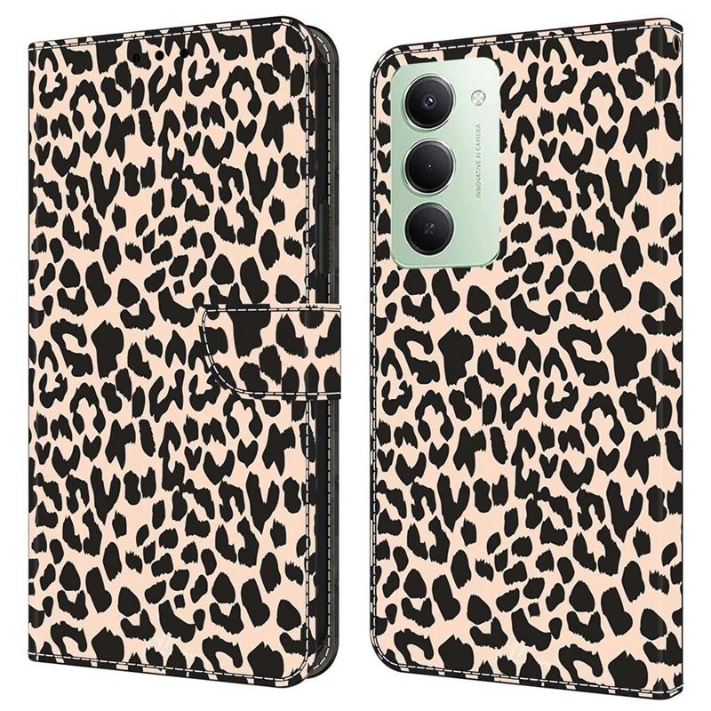For Xiaomi Redmi 15 5G (Global) (169mm) Case with Card Slot Pattern Printed TPU + PU Leather Flip Phone Cover - Leopard Print