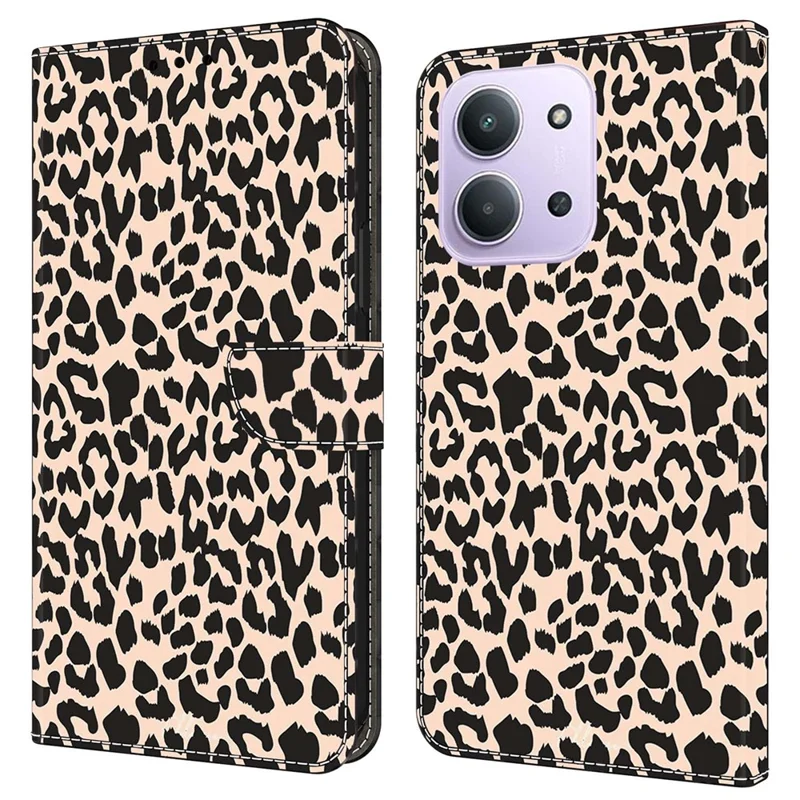 Phone Case For Xiaomi Redmi 15C 5G (EU) (173mm)  /  4G (EU) (173mm)  /  Poco C85 4G (173mm) Pattern Printed TPU + PU Leather Flip Cover with Card Slot - Leopard Print