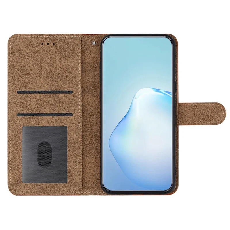 For Xiaomi 12 Lite 5G Vintage Lines Imprinted Phone Shockproof Case Skin-touch PU Leather Stand Wallet Protective Cover - Brown