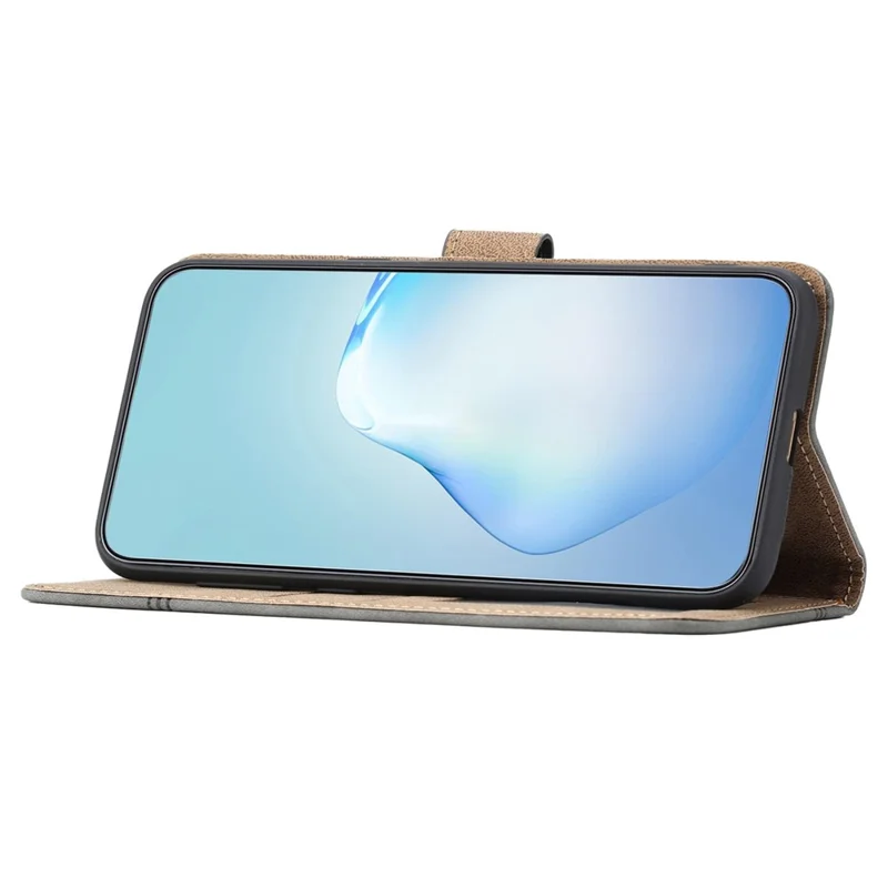 For Xiaomi 12 Lite 5G Vintage Lines Imprinted Phone Shockproof Case Skin-touch PU Leather Stand Wallet Protective Cover - Brown