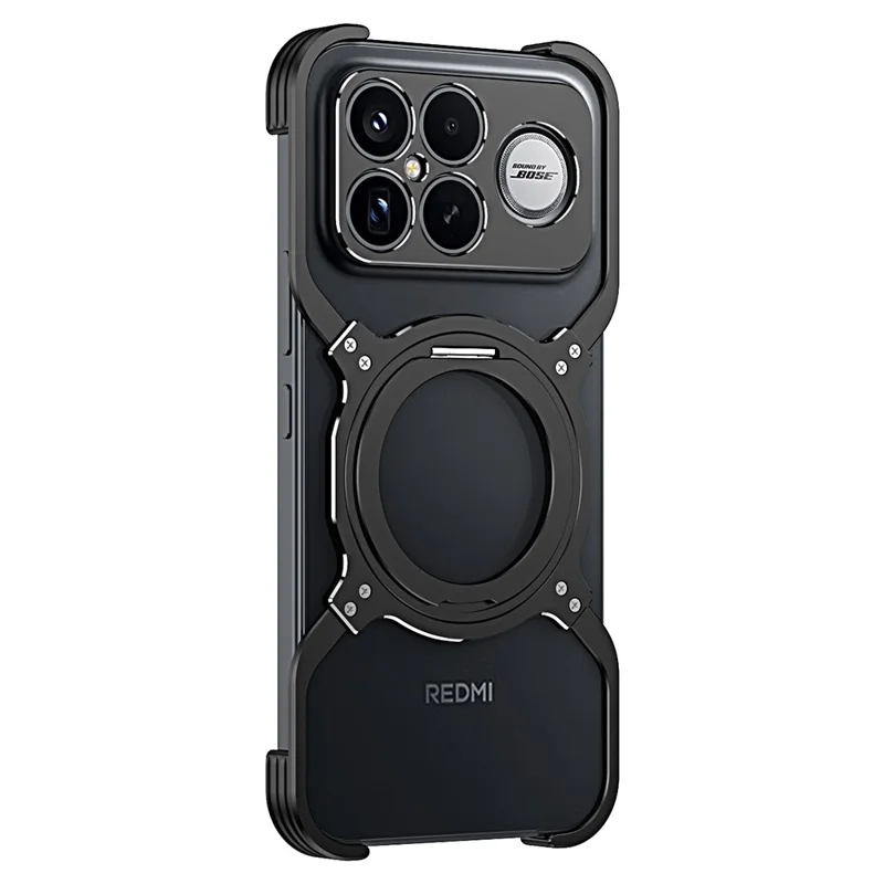 Voor Xiaomi Redmi K90 Pro Max 5G / Poco F8 Ultra hoesje met standaard metalen bumpers magnetische telefoonhoes - Zwart / Zilver