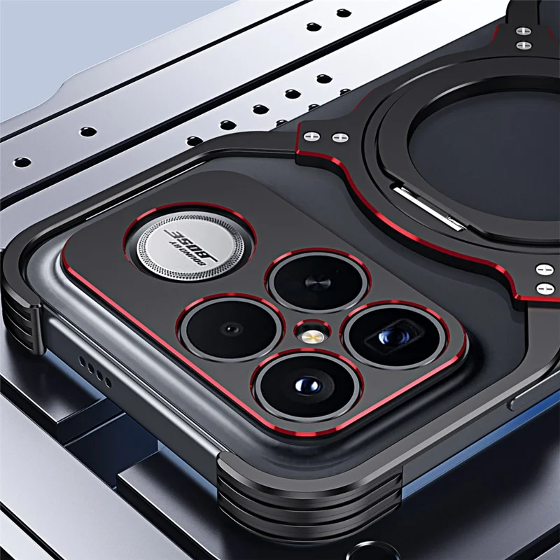 Voor Xiaomi Redmi K90 Pro Max 5G / Poco F8 Ultra hoesje met standaard metalen bumpers magnetische telefoonhoes - Zwart / Zilver