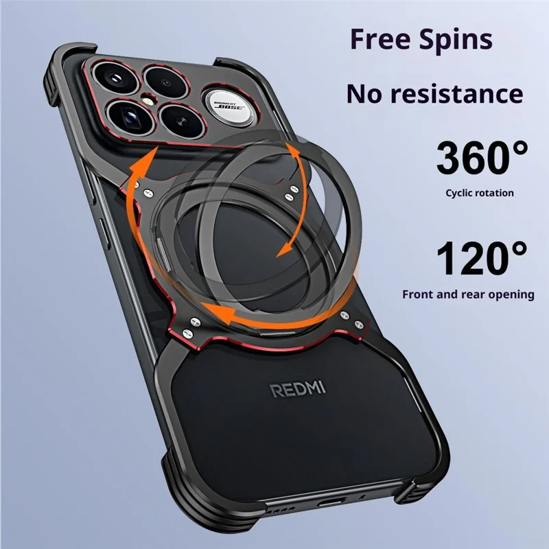 Voor Xiaomi Redmi K90 Pro Max 5G / Poco F8 Ultra hoesje met standaard metalen bumpers magnetische telefoonhoes - Zwart / Zilver