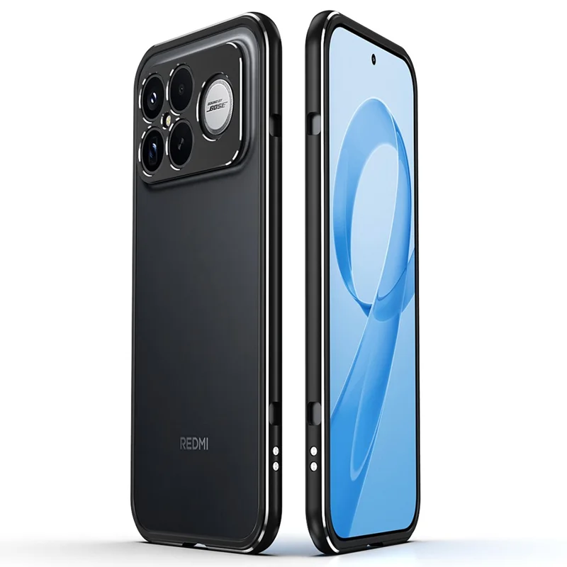 Étui de protection Xiaomi Redmi K90 Pro Max 5G avec cadre métallique et protection de l'objectif de la caméra - Noir / Argent