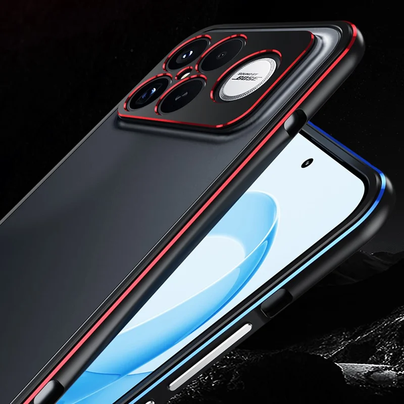 Étui de protection Xiaomi Redmi K90 Pro Max 5G avec cadre métallique et protection de l'objectif de la caméra - Noir / Argent