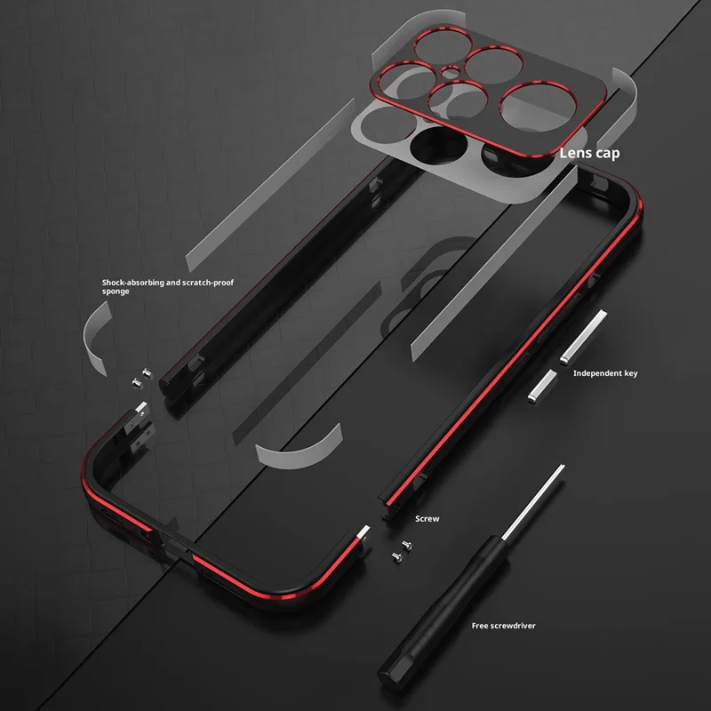 Étui de protection Xiaomi Redmi K90 Pro Max 5G avec cadre métallique et protection de l'objectif de la caméra - Noir / Argent