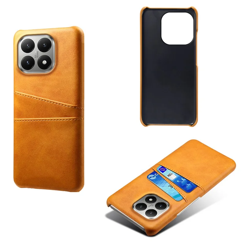 For Xiaomi 15T Case Dual Card Slots PU Leather + Hard PC Phone Cover - Orange