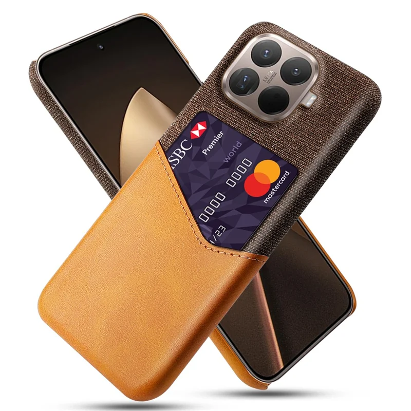 Til Xiaomi 15T Pro Case PU-læder kludstruktur hård PC-telefondæksel med kortlomme - Orange