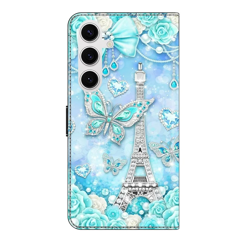 For Samsung Galaxy S26+ Wallet Case Pattern Printing Stand Leather Flip Phone Cover - Butterfly Cobalt Tower