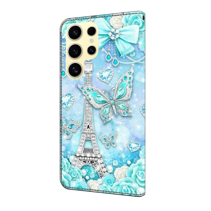 For Samsung Galaxy S26 Ultra Wallet Case Pattern Printing Stand Leather Flip Phone Cover - Butterfly Cobalt Tower