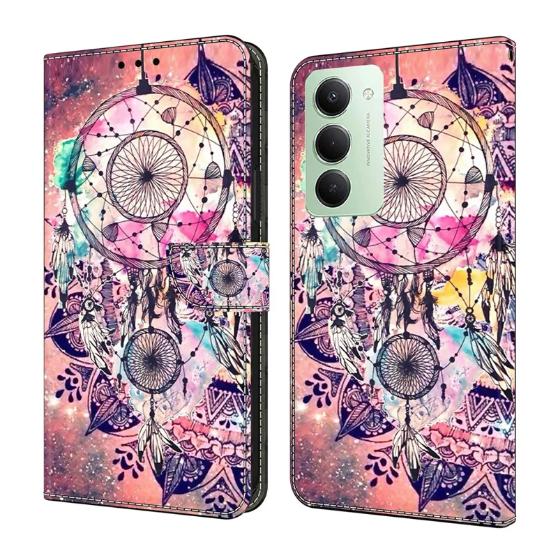Для Xiaomi Redmi 15 4G (EU) (171 мм) Чехол-книжка с принтом, подставка, кожаный флип-чехол для телефона - Ветряной колокольчик
