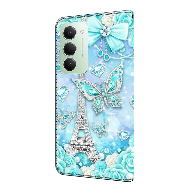 For Xiaomi Redmi 15 5G (Global) (169mm) Wallet Case Pattern Printing Stand Leather Flip Phone Cover - Butterfly Cobalt Tower