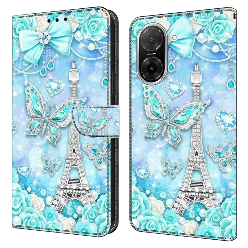 Custodia a portafoglio con stampa a motivi per Xiaomi Redmi A5 4G (171,7 mm) / Poco C71 4G - Farfalla Cobalt Tower