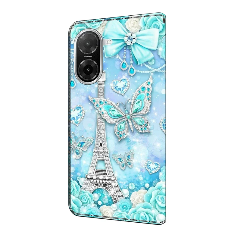 Custodia a portafoglio con stampa a motivi per Xiaomi Redmi A5 4G (171,7 mm) / Poco C71 4G - Farfalla Cobalt Tower