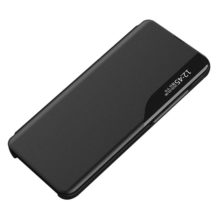 Para Samsung Galaxy A14 5G / A14 4G PU Vista de Cuero Flip Case Soport Absorción Magnética Magno de Teléfono de Cuerpo a Prueba de Arañazos - Negro