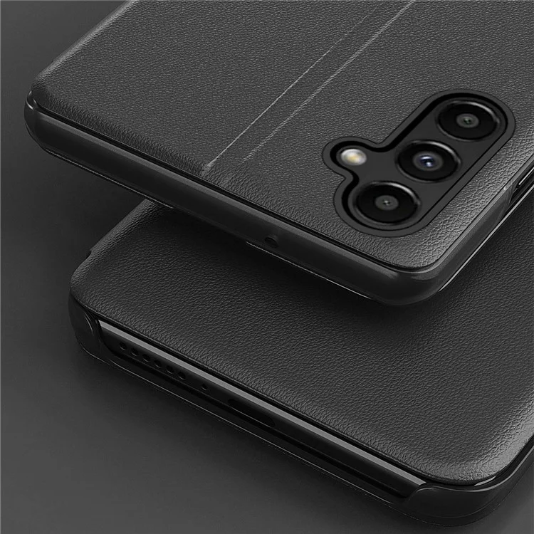 Pour Samsung Galaxy A14 5G / A14 4G PU View View Flip Case Stand Absorption Magnétique Étui de Téléphone de Protection Complet à Gratter le Corps Complet - Noir