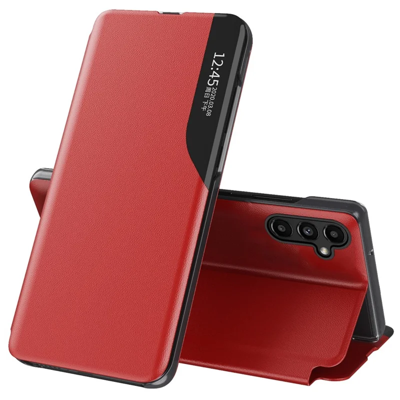 For Samsung Galaxy A14 5G / A14 4G PU Leather View Window Flip Case Stand Scratchproof Full Body Protective Phone Case - Red