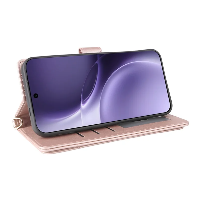 For vivo X300 Pro 5G Leather Case Stand Wallet Phone Cover with Shoulder / Wrist Strap - Pink