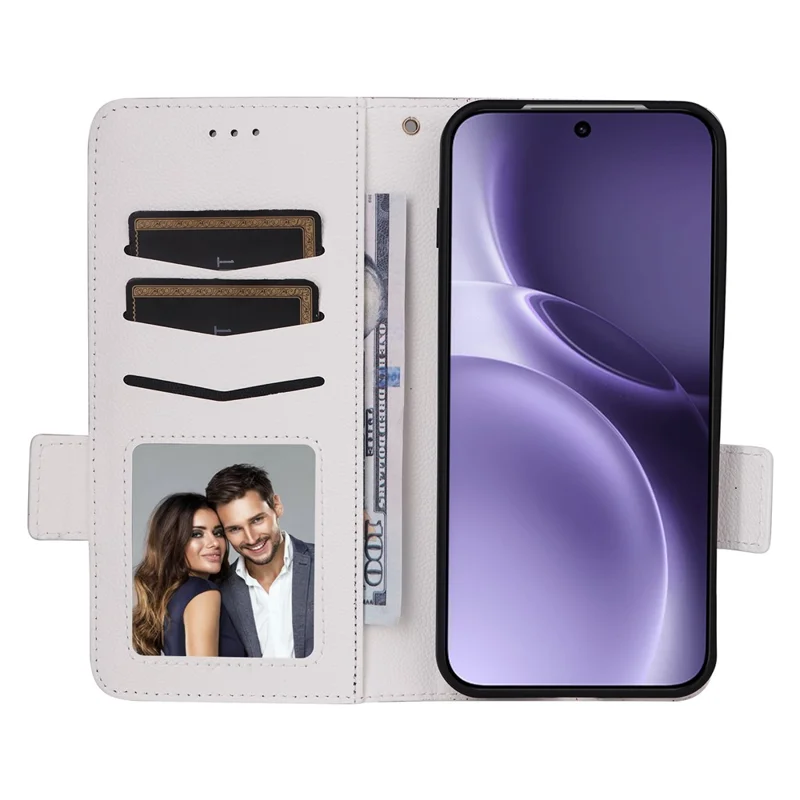 Capa Vivo X300 Pro 5G Textura de Litchi Carteira de Couro Capa de Telefone com Alça de Pulso - Branco