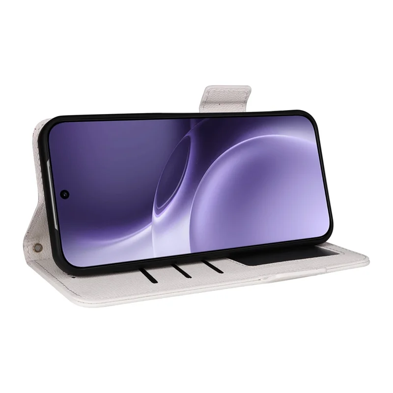 Capa Vivo X300 Pro 5G Textura de Litchi Carteira de Couro Capa de Telefone com Alça de Pulso - Branco