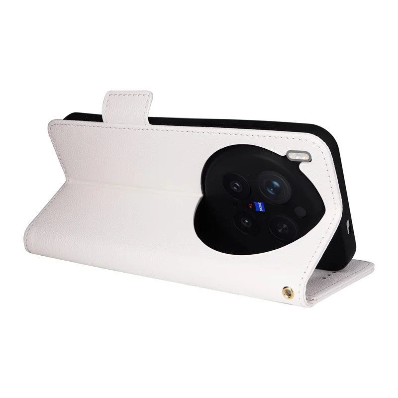 Capa Vivo X300 Pro 5G Textura de Litchi Carteira de Couro Capa de Telefone com Alça de Pulso - Branco