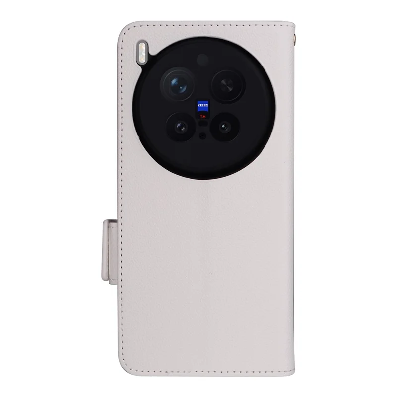 Capa Vivo X300 Pro 5G Textura de Litchi Carteira de Couro Capa de Telefone com Alça de Pulso - Branco