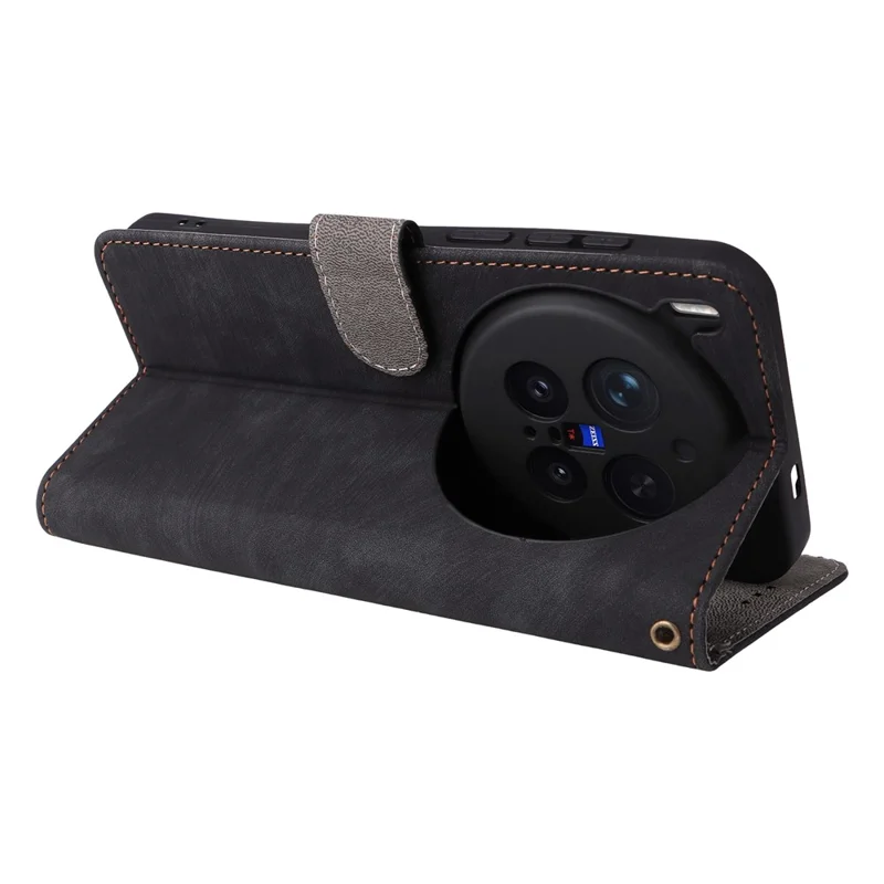 Capa carteira 5G RFID Blocking PU Leather Phone Cover Stand com alça - Preto para vivo X300 Pro