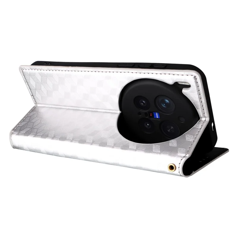 For vivo X300 Pro 5G Case Wallet Rhombus Imprinted PU Leather Phone Cover - Silver