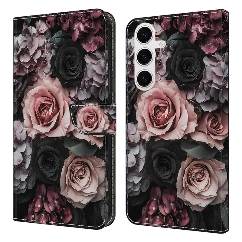 Capa de Couro para Samsung Galaxy S26+ Padrão de Impressão Carteira Suporte Flip Phone Cover - Rosa Chinesa