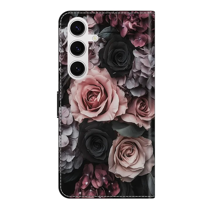 Capa de Couro para Samsung Galaxy S26+ Padrão de Impressão Carteira Suporte Flip Phone Cover - Rosa Chinesa