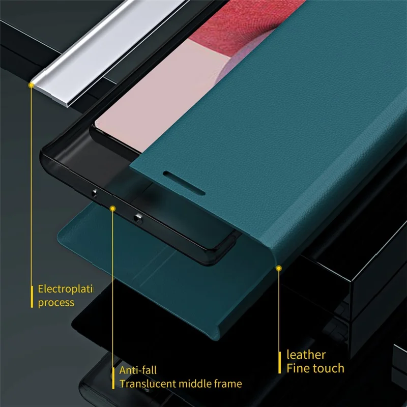 For Samsung Galaxy A14 5G / A14 4G Electroplating PU Leather Flip Viewing Stand Cover Phone Case - Sapphire