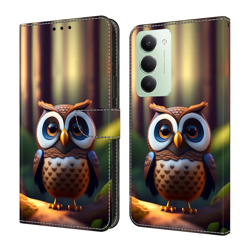 Per Xiaomi Redmi 15 5G (Global) (169mm) Custodia in pelle con stampa a motivi Portafoglio Stand Flip Cover per telefono - Gufo marrone