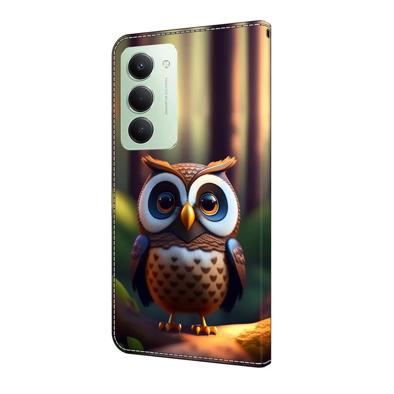 Per Xiaomi Redmi 15 5G (Global) (169mm) Custodia in pelle con stampa a motivi Portafoglio Stand Flip Cover per telefono - Gufo marrone