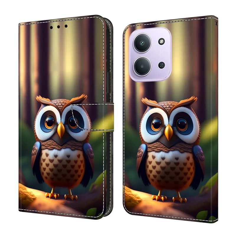 Custodia in pelle per Xiaomi Redmi 15C 5G (EU) (173mm) / 4G (EU) (173mm) / Poco C85 4G (173mm) Stampa a motivi Portafoglio Stand Flip Phone Cover - Marrone Picciolo Gufo