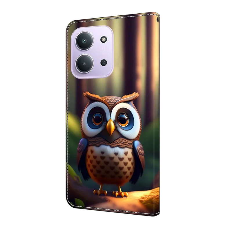 Custodia in pelle per Xiaomi Redmi 15C 5G (EU) (173mm) / 4G (EU) (173mm) / Poco C85 4G (173mm) Stampa a motivi Portafoglio Stand Flip Phone Cover - Marrone Picciolo Gufo
