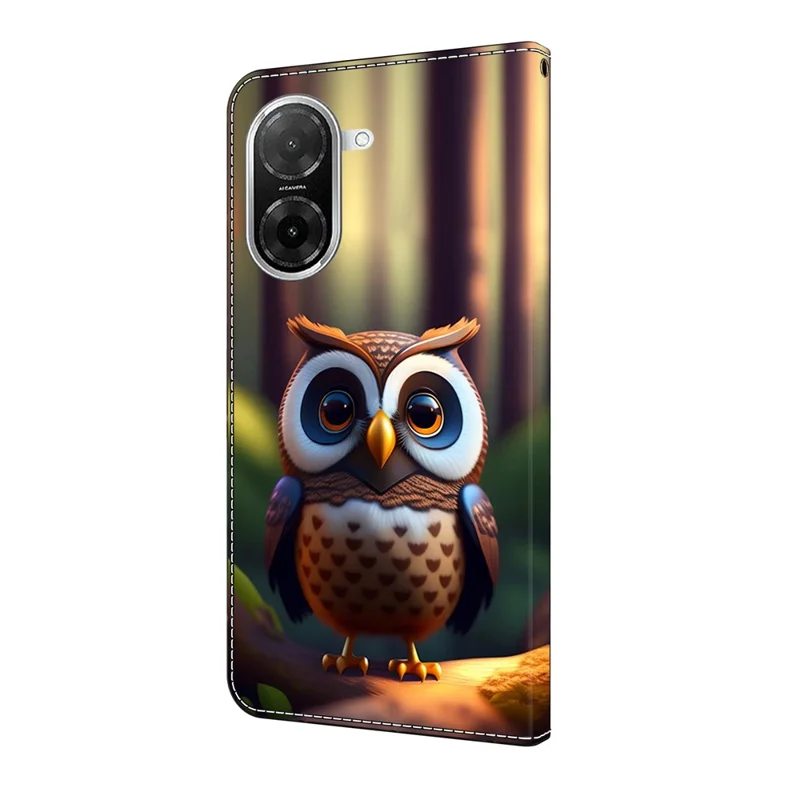 Voor Xiaomi Redmi A5 4G (171,7 mm) / Poco C71 4G Leren Hoesje met Patroonbedrukking Portemonnee Stand Flip Telefoonhoes - Bruin Uiltje