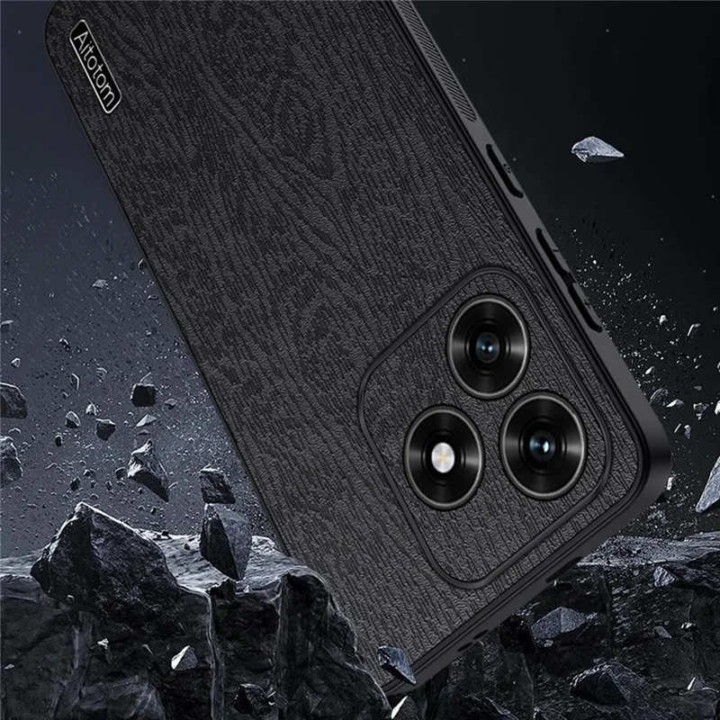 Til Honor X5c 4G Etui med træstruktur, belagt med PC, TPU og PU-læder - Sort