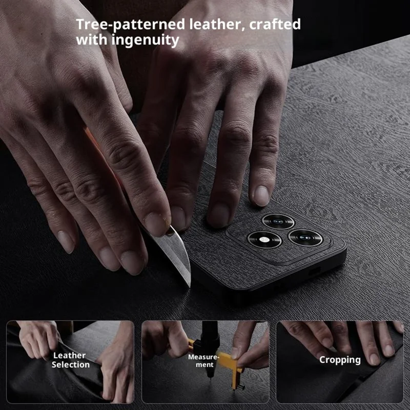 Til Honor X5c 4G Etui med træstruktur, belagt med PC, TPU og PU-læder - Sort