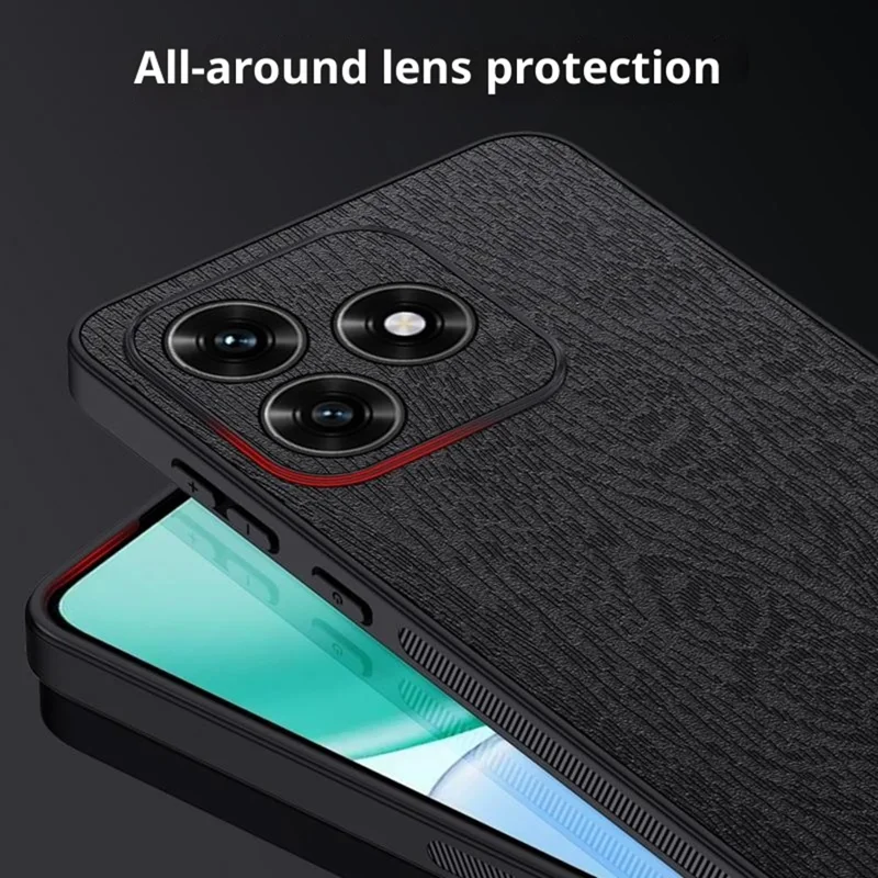 Til Honor X5c 4G Etui med træstruktur, belagt med PC, TPU og PU-læder - Sort