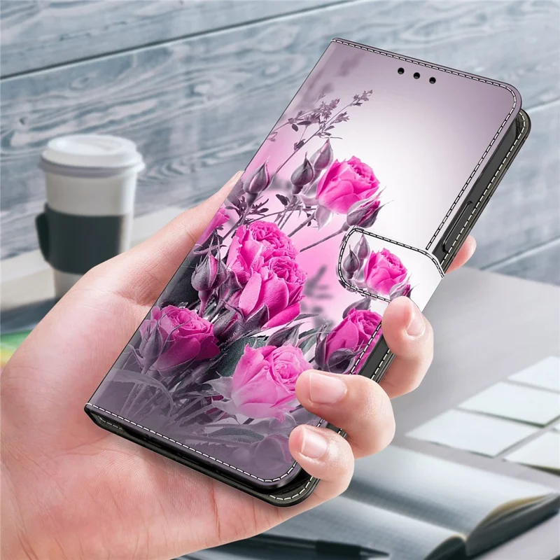 For Samsung Galaxy S26+ Case Wallet Stand Pattern Printing PU Leather Flip Phone Cover - Purple Flowers
