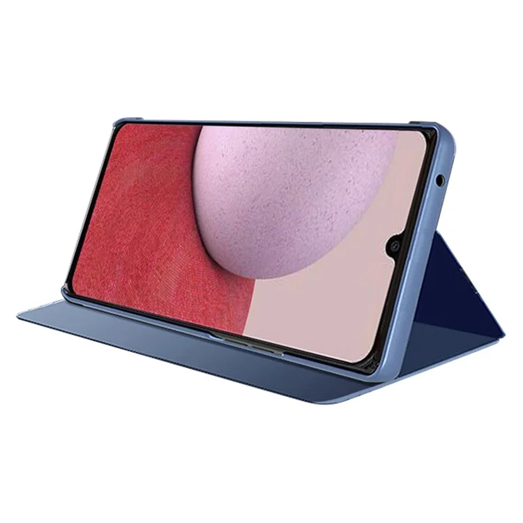 Per Samsung Galaxy A14 5G / A14 4G View Window PU Leather Case Stand Feature Mirror Electroplating Phone Cover Protector - Blu